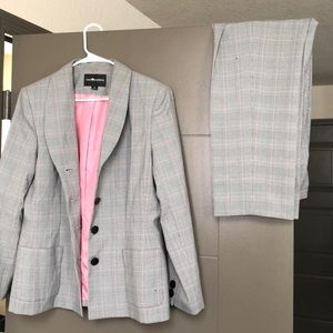 Plaid suit with subtle pink stripes